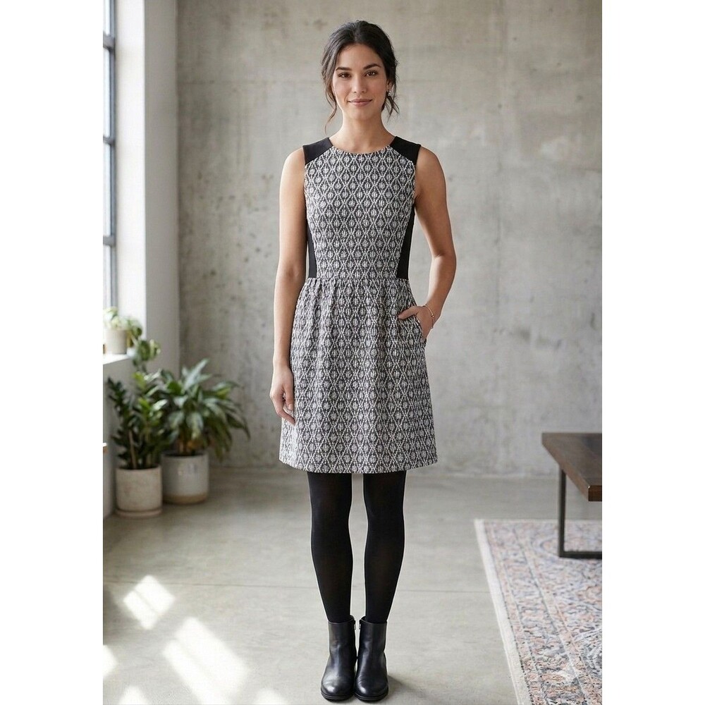 Madewell Womens  Black/White Geometric Print Sleeveless Dress Midi  Size M
